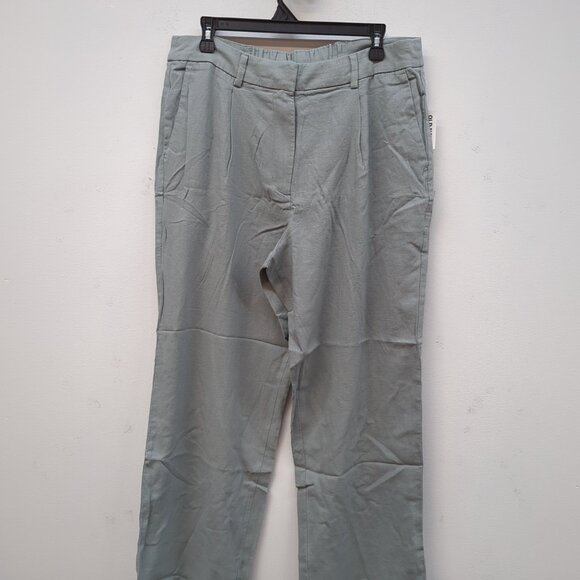 Old Navy High Waisted Linen Blend Taylor Wide Leg Trouser Pants L Silver Sage - Picture 1 of 10